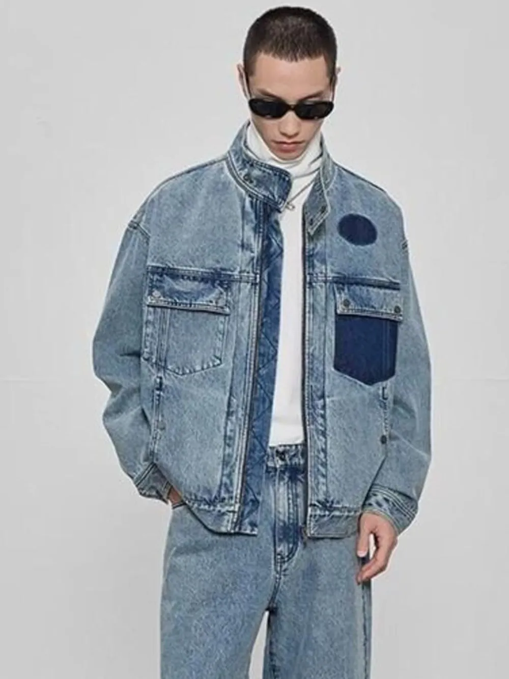 Men's Plus Size Washed Zip Up Denim Jacket, image 2