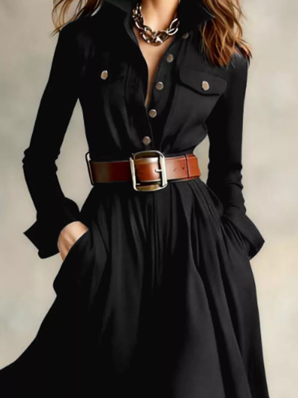 Button Front Long Sleeve Maxi Dress, image 3
