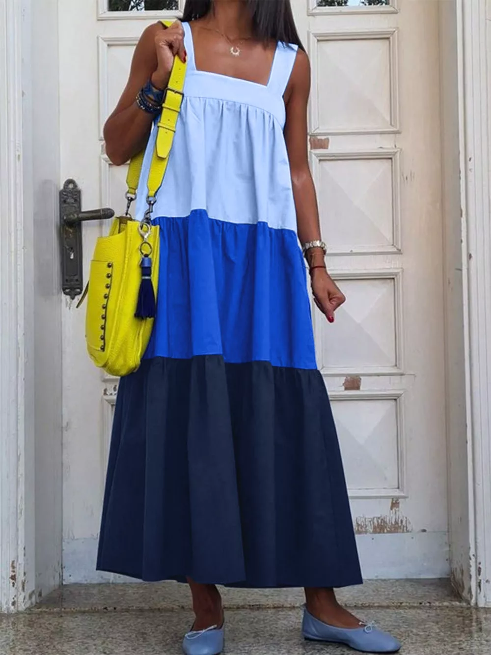 Color Block Wide Strap Dress