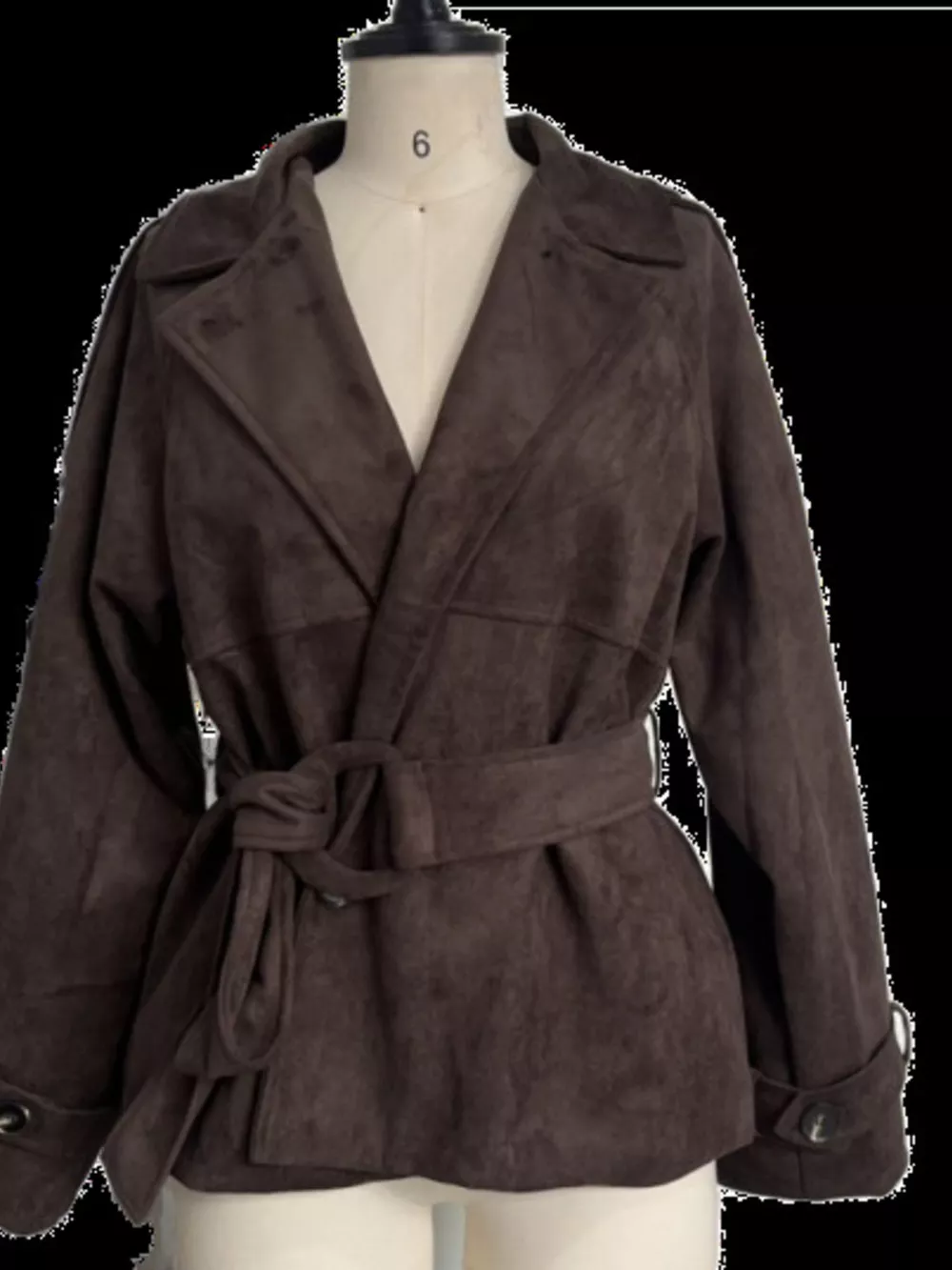 Lapel Collar Tie Waist Outerwear, image 6