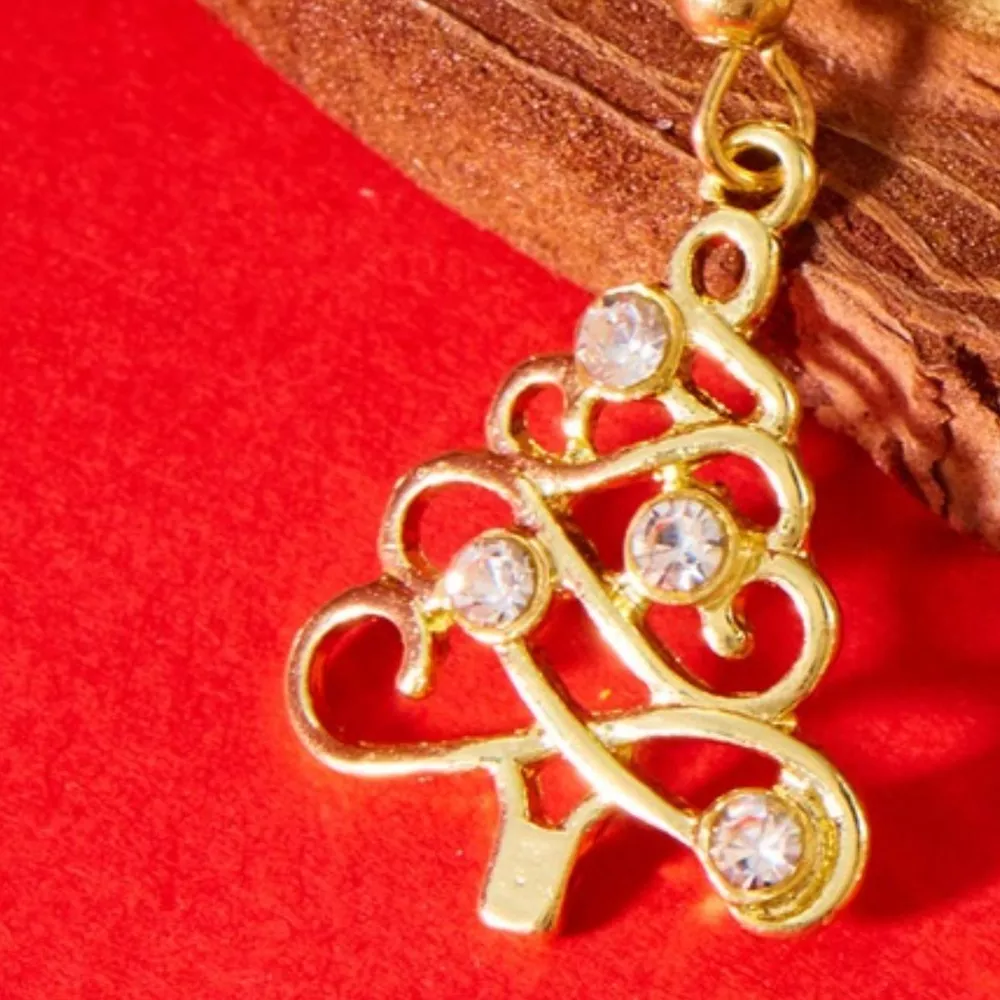 18K Gold-Plated Rhinestone Christmas Tree Dangle Earrings, image 5