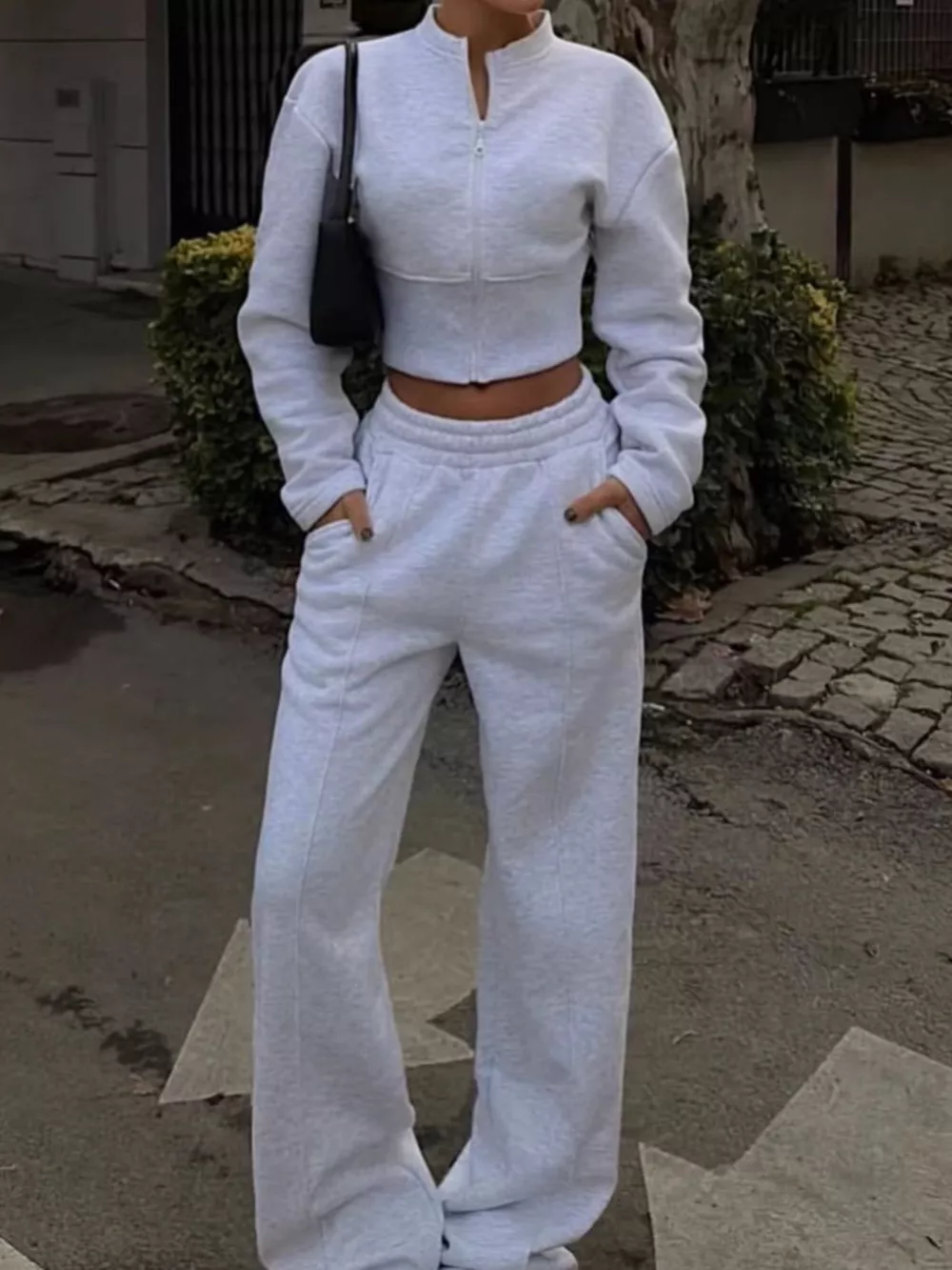 Zip-Up Crop Jacket and Wide-Leg Pants Set, image 18