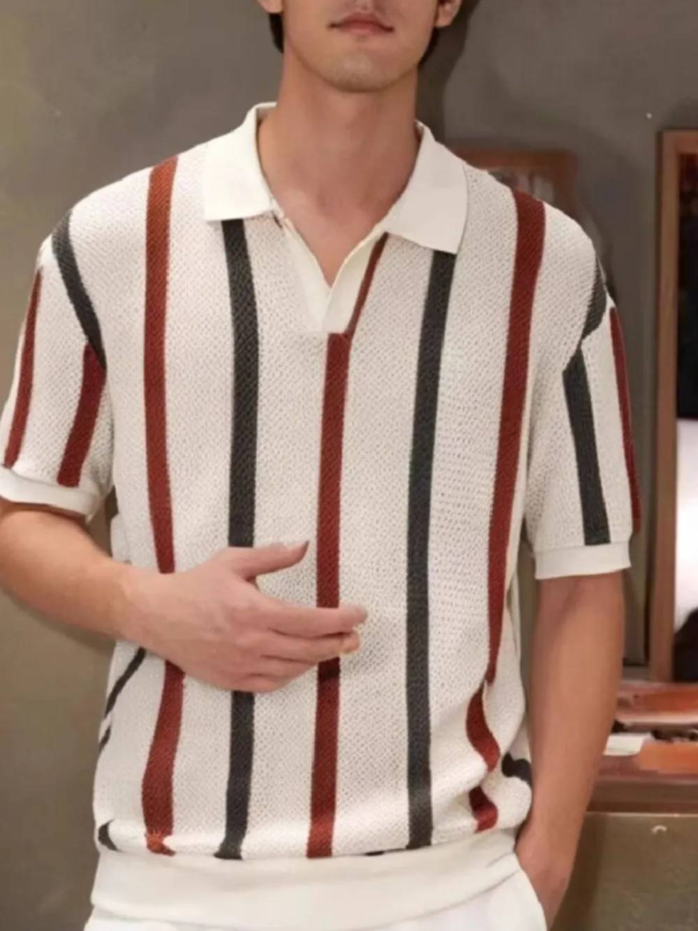 Men's Full Size Striped Short Sleeve Polo Plus Size