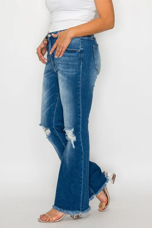Full Size Raw Hem Distressed High Rise Bootcut Jeans, image 9