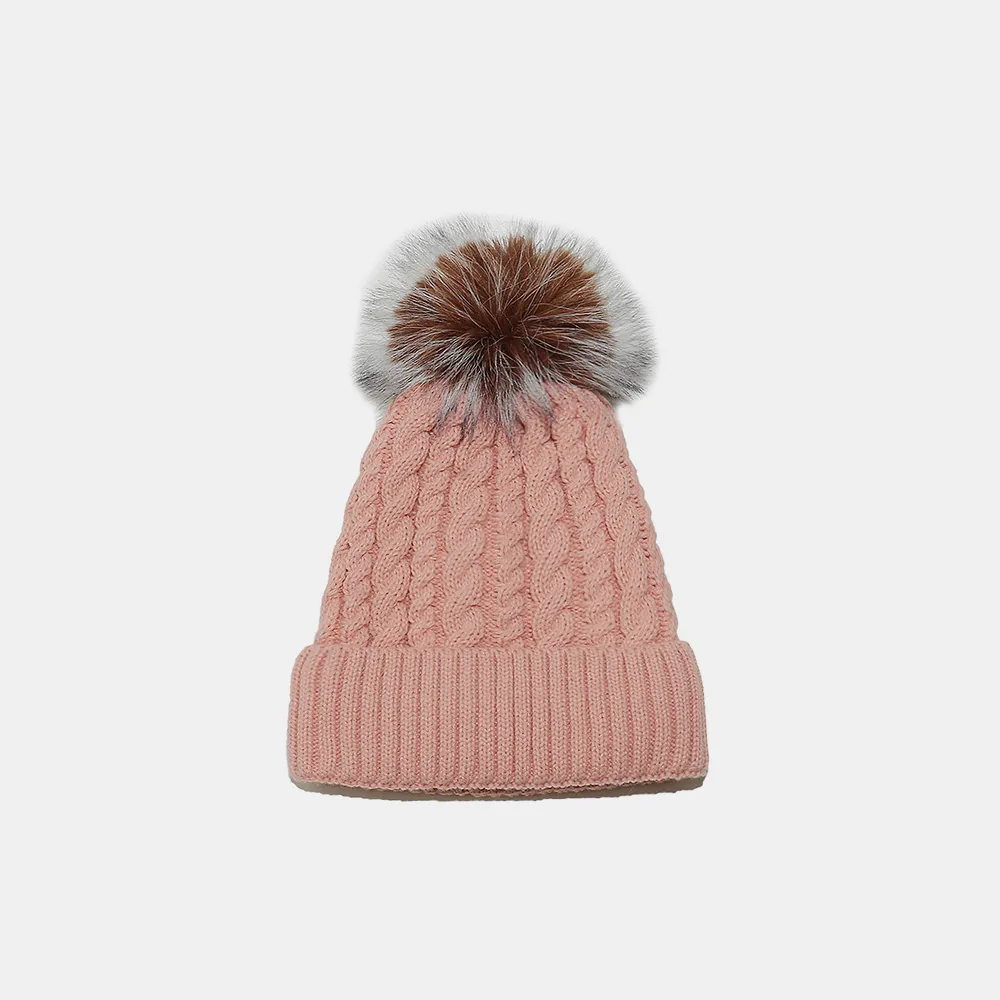 Cable Knit Winter Hat with Pompom, image 2