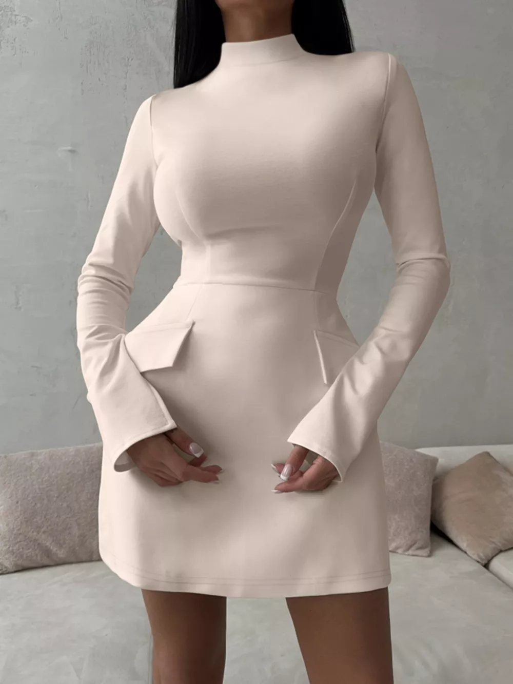 Mock Neck Long Sleeve Bodycon Dress, image 6