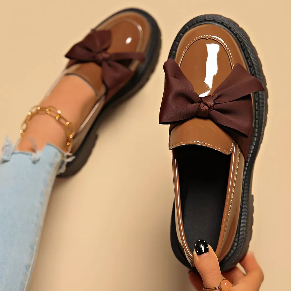 Bow Decor Round Toe Loafers, image 4