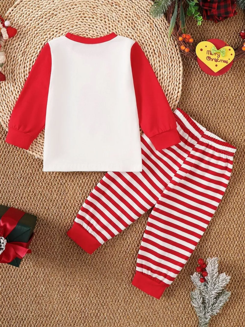 Children's Christmas Reindeer Striped Pajama Set, image 7