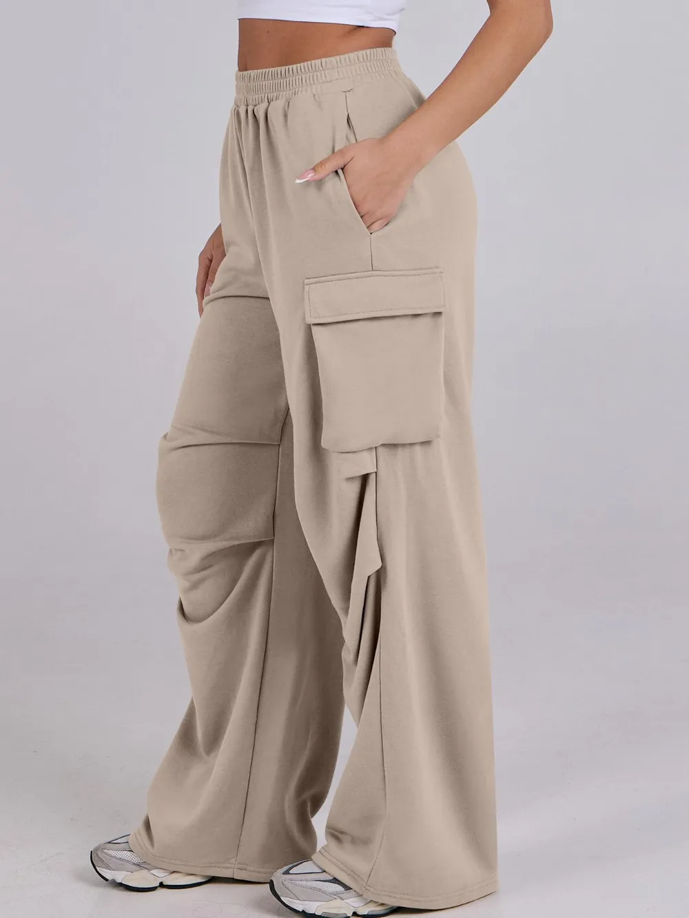 Elastic Waist Wide Leg Pants with Pockets, image 17