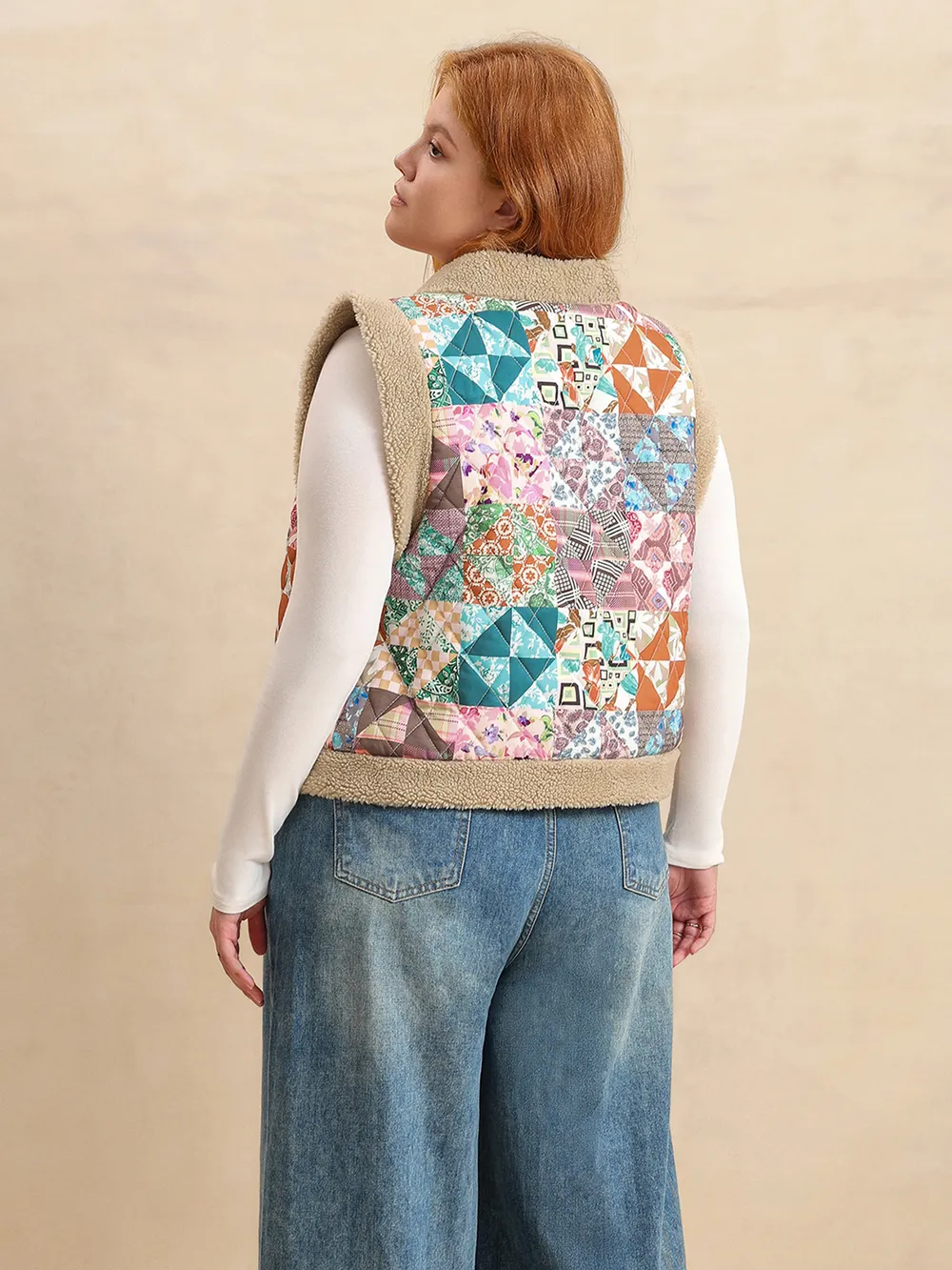 Plus Size Printed Sherpa Vest Coat, image 5