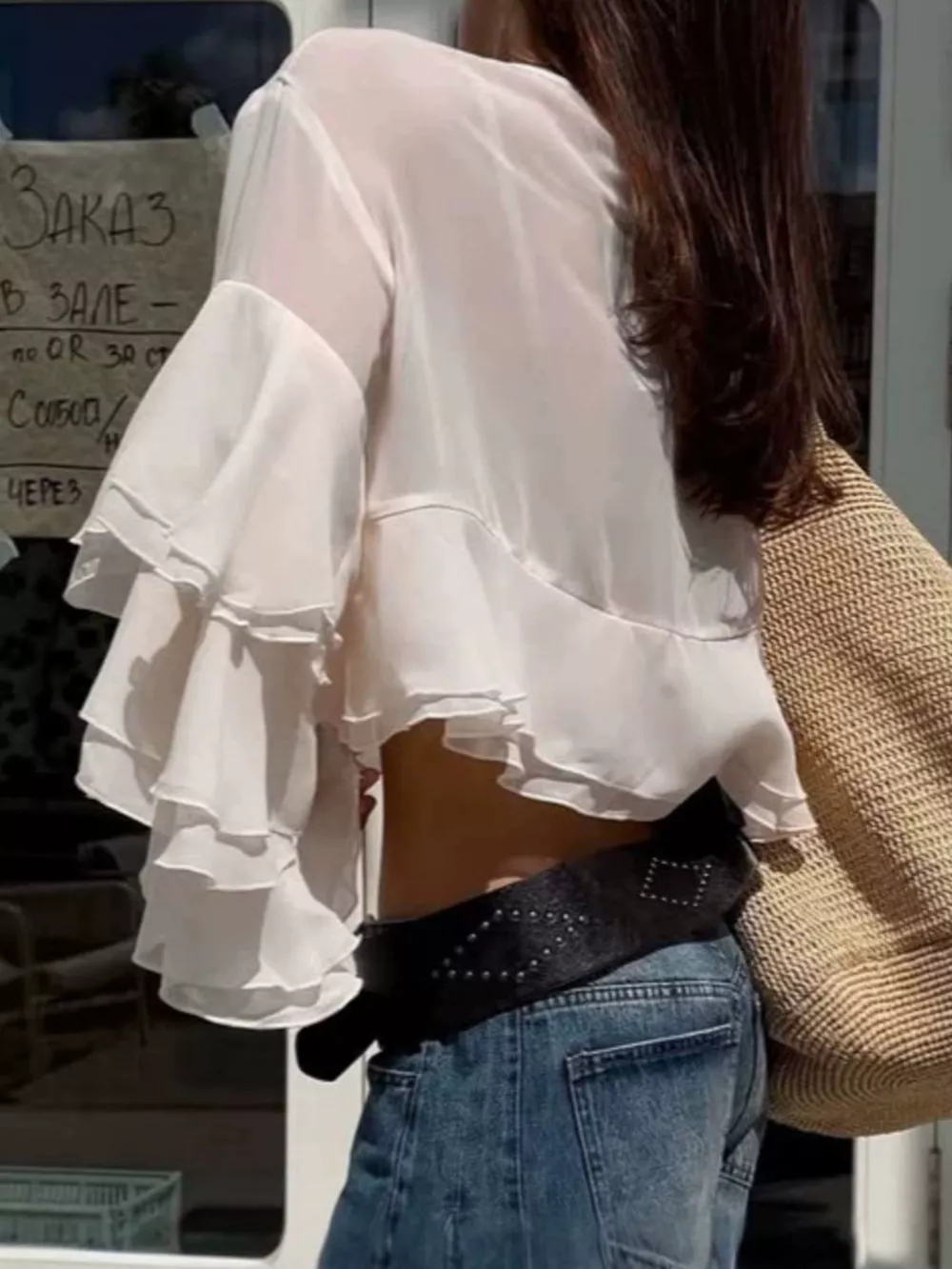 Layered Ruffled Hem Flare Sleeves Blouse, image 5