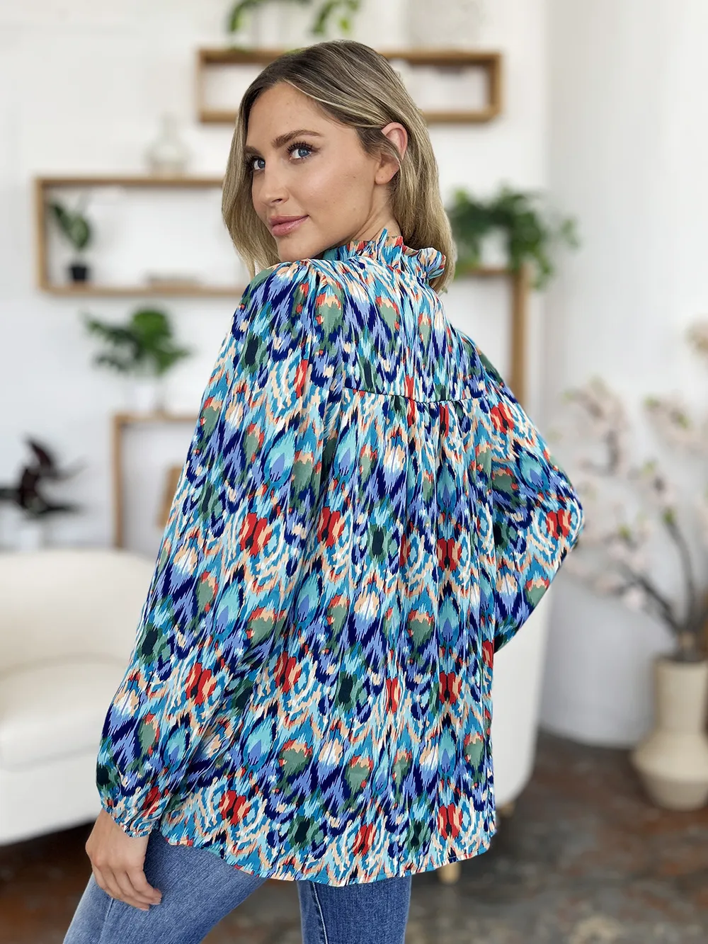 Full Size Printed Balloon Sleeve Blouse, image 25