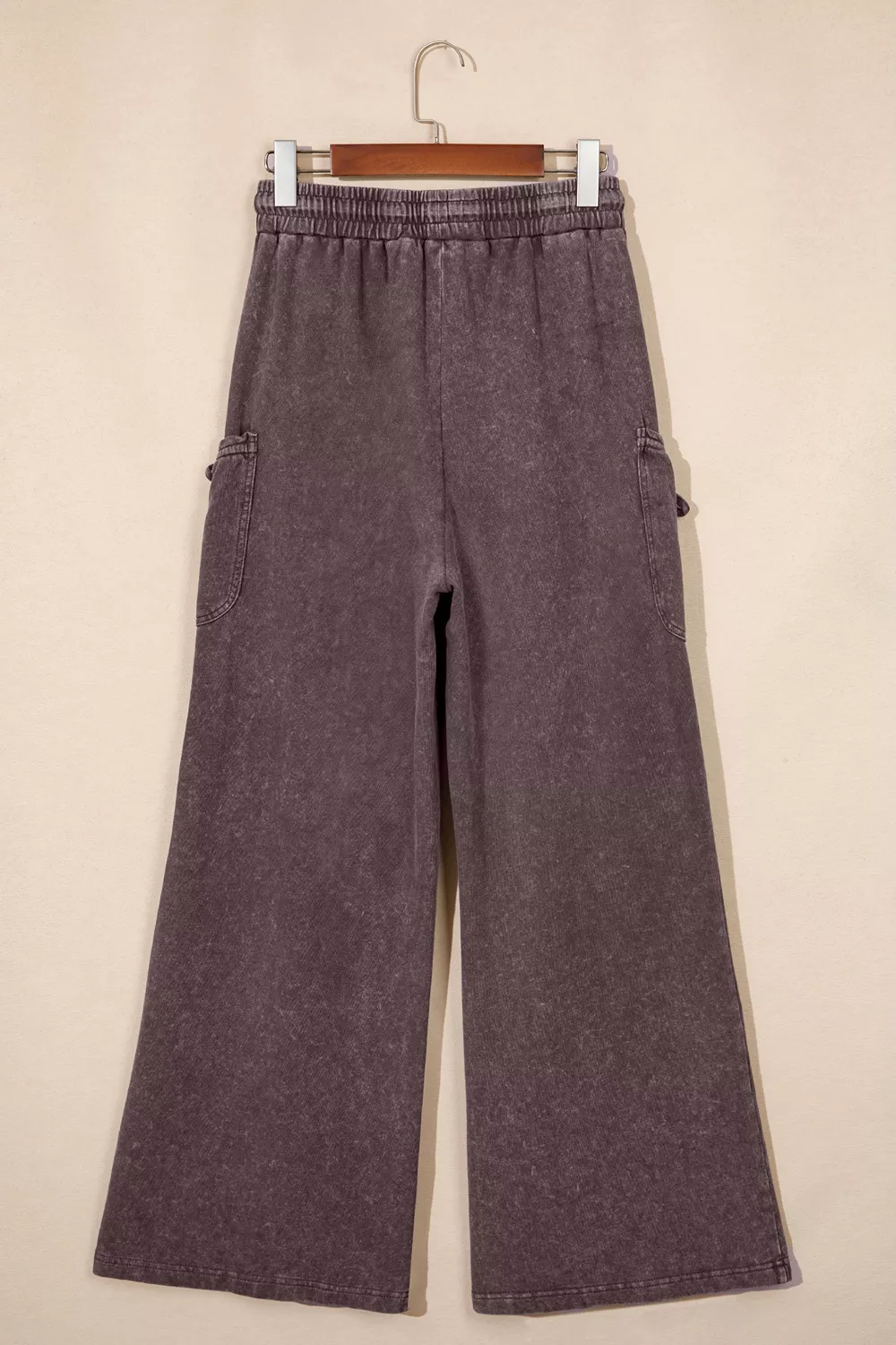 Mineral Wash Elastic Waist Drawstring Tie Detail Cargo Pants, image 4