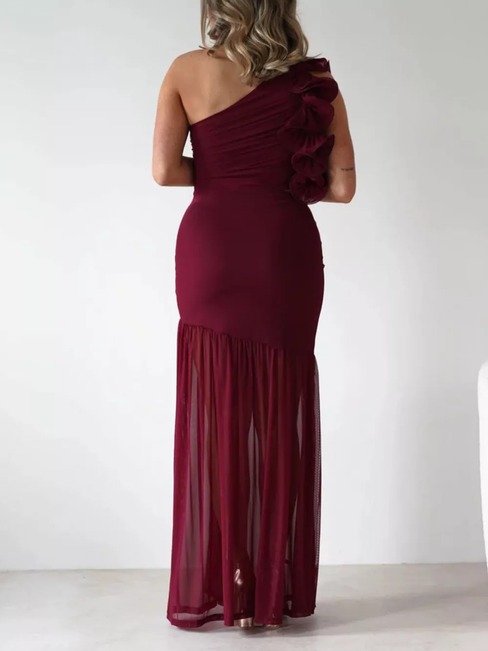 One-Shoulder Ruffle Trim Maxi Dress, image 4