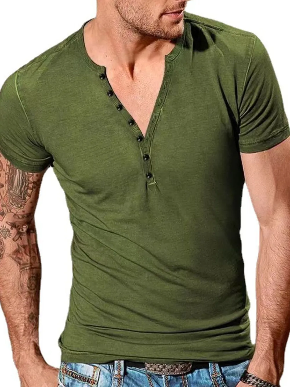 Men's Full Size Button Detail Short Sleeve Top Plus Size, image 7