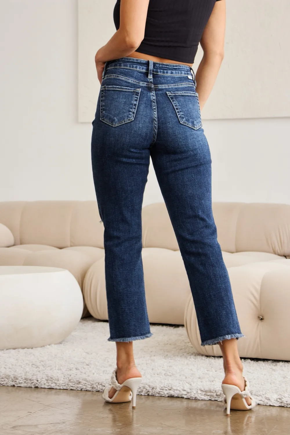 Crop Dylan Full Size Tummy Control Distressed High Waist Raw Hem Jeans, image 10