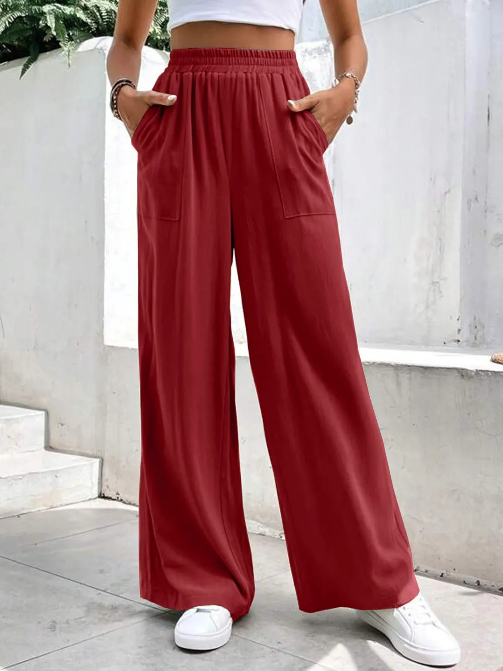 High Waist Wide Leg Pants with Pockets, image 9