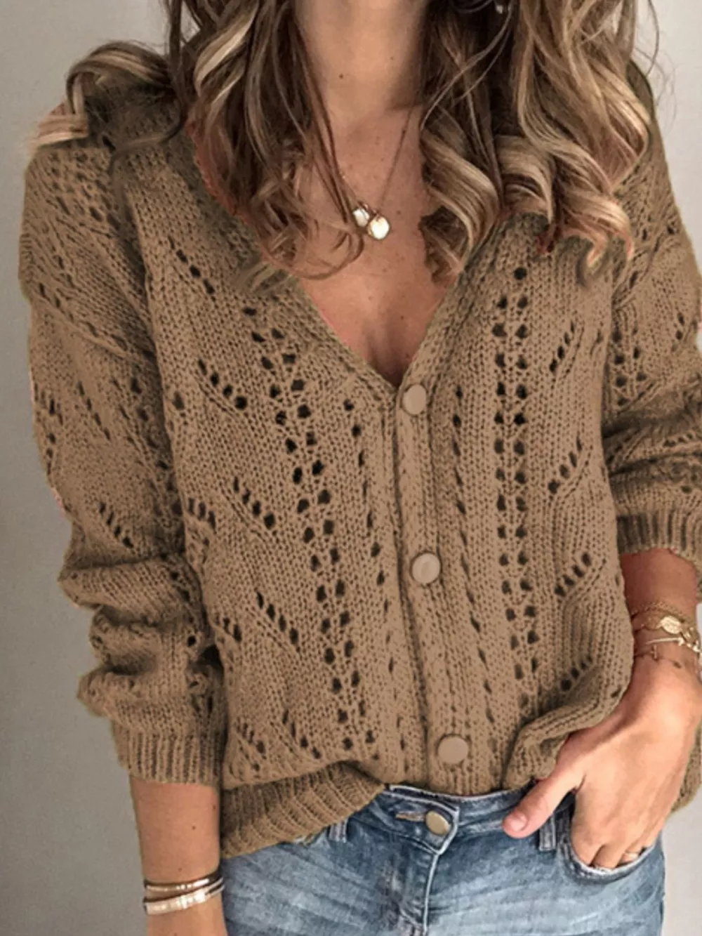 Openwork V-Neck Cardigan, image 15