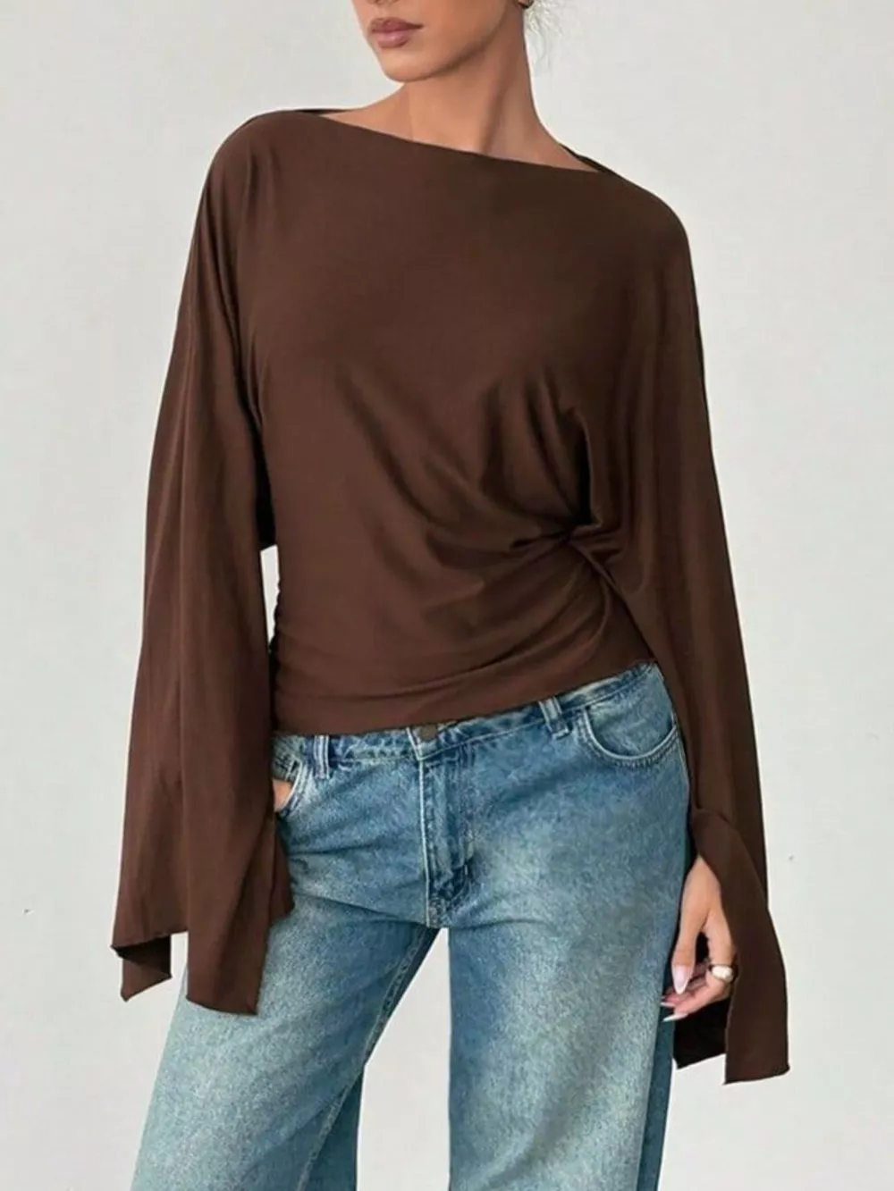 Boat Neck Slit Batwing Sleeve Top, image 7