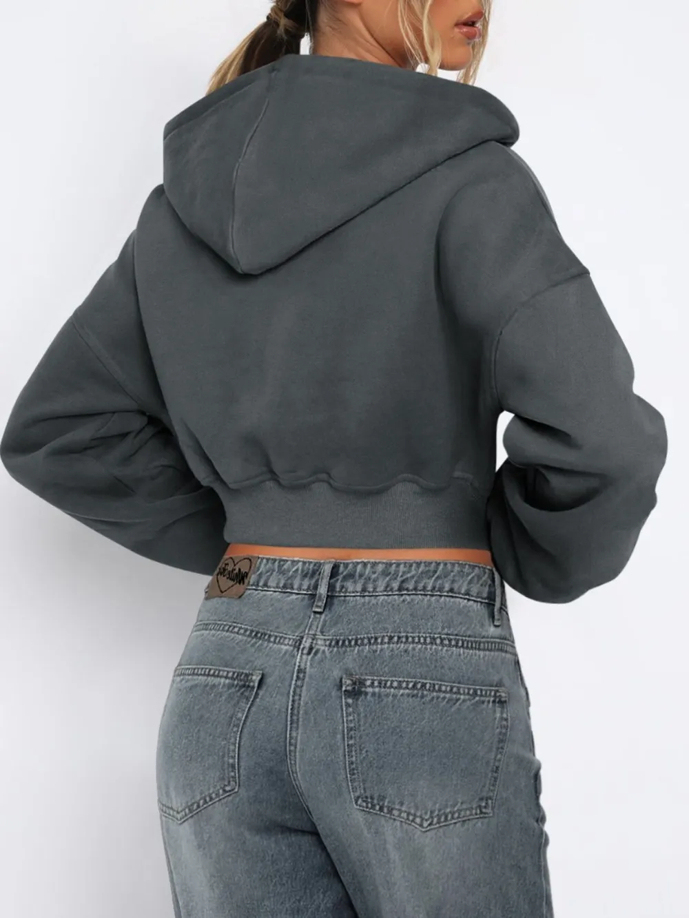 Zip Up Long Sleeve Hooded Cropped Jacket, image 11