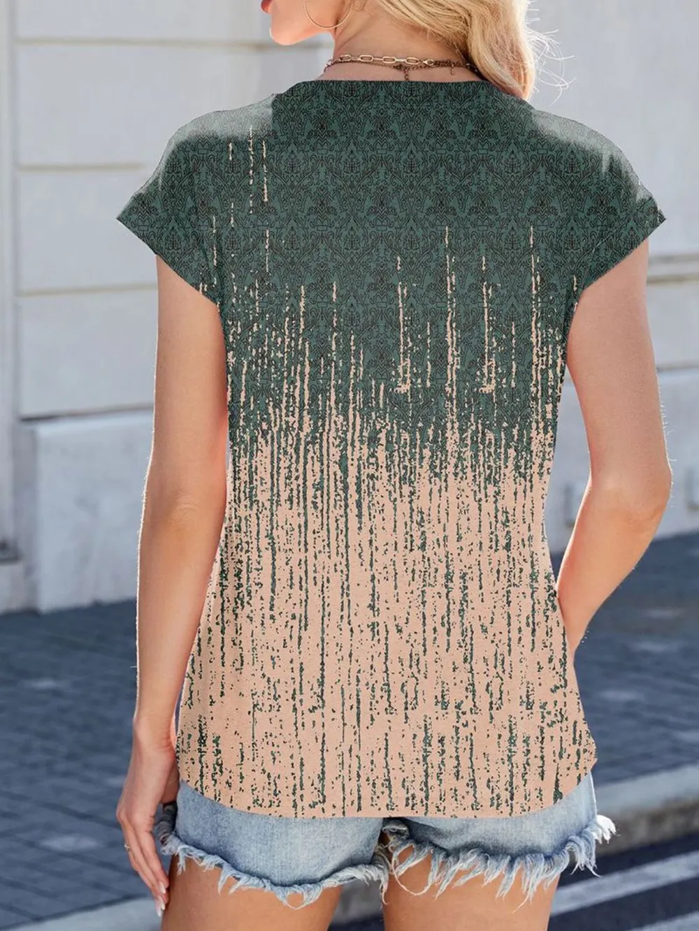 Printed Round Neck Cap Sleeve Top, image 9