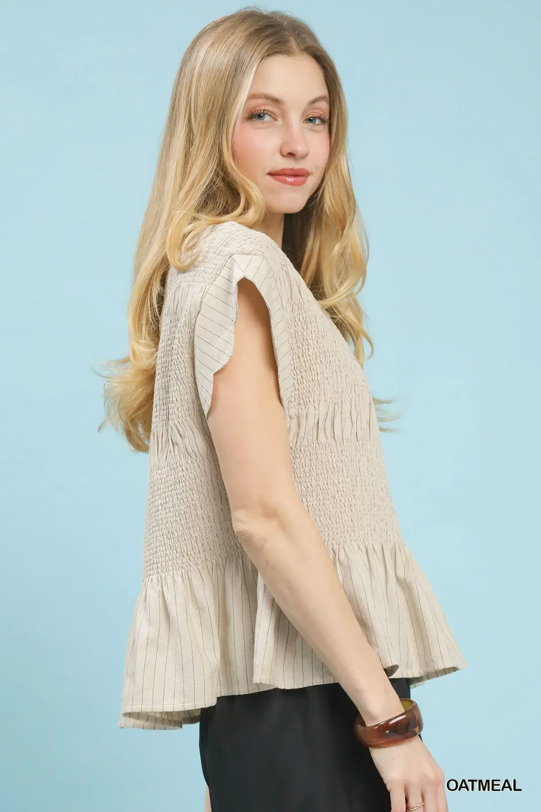 Pinstripe Smocked Peplum Top, image 2