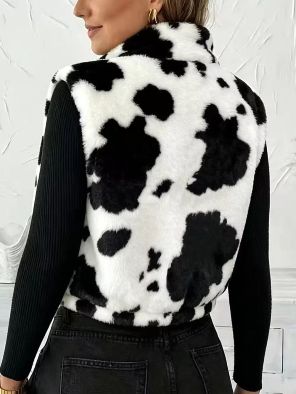 Animal Print Zip Up Vest Coat, image 2