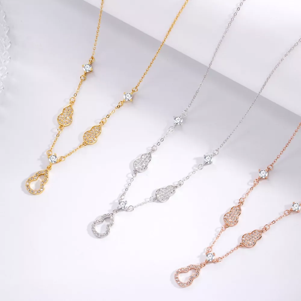 925 Sterling Silver Zircon Gourd Necklace, image 2