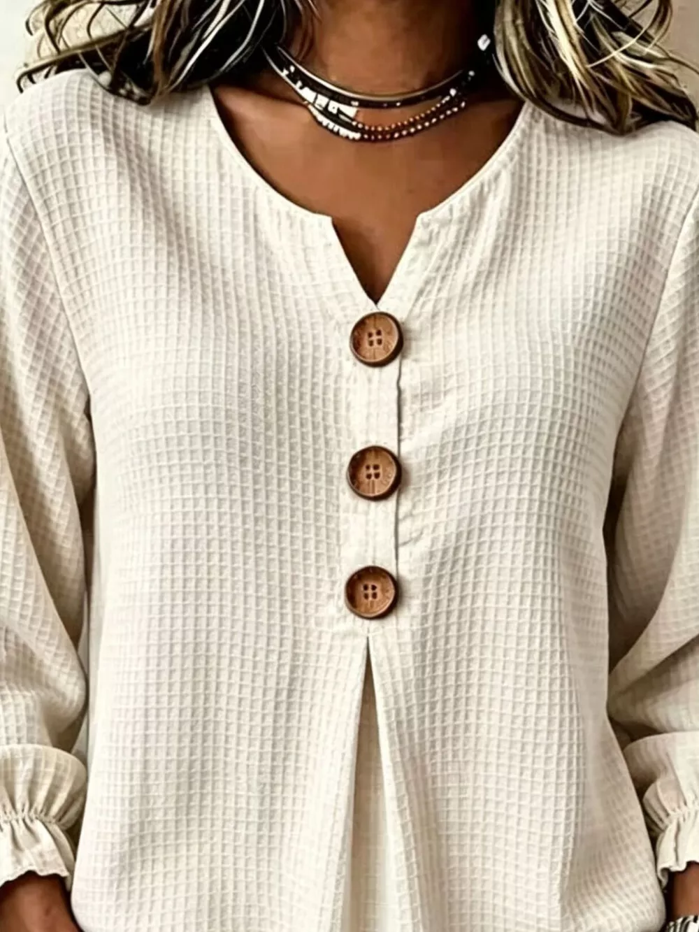 Waffle Knit Long Sleeve Top, image 6