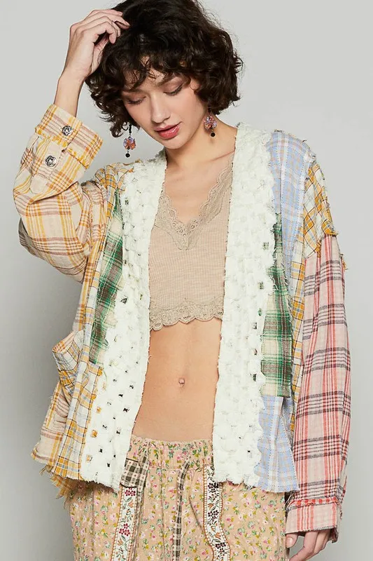 Raw Edge Plaid Open Front Cardigan, image 2