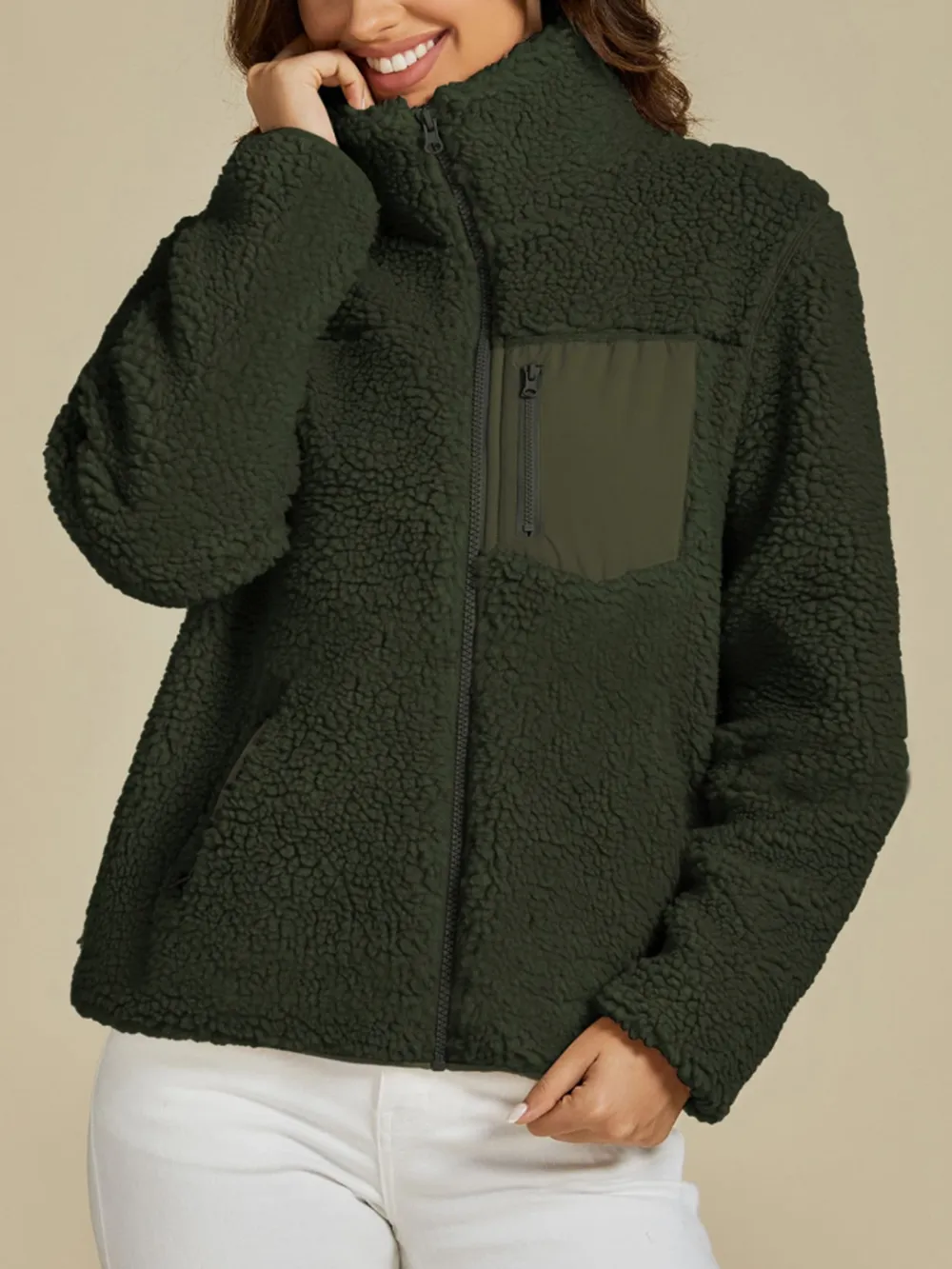 Zip Up Long Sleeve Plush Jacket, image 9