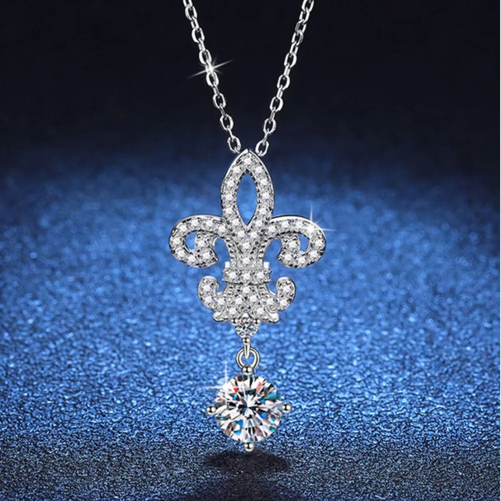 1 Carat Moissanite 925 Sterling Silver Iris Pendant Necklace, image 5