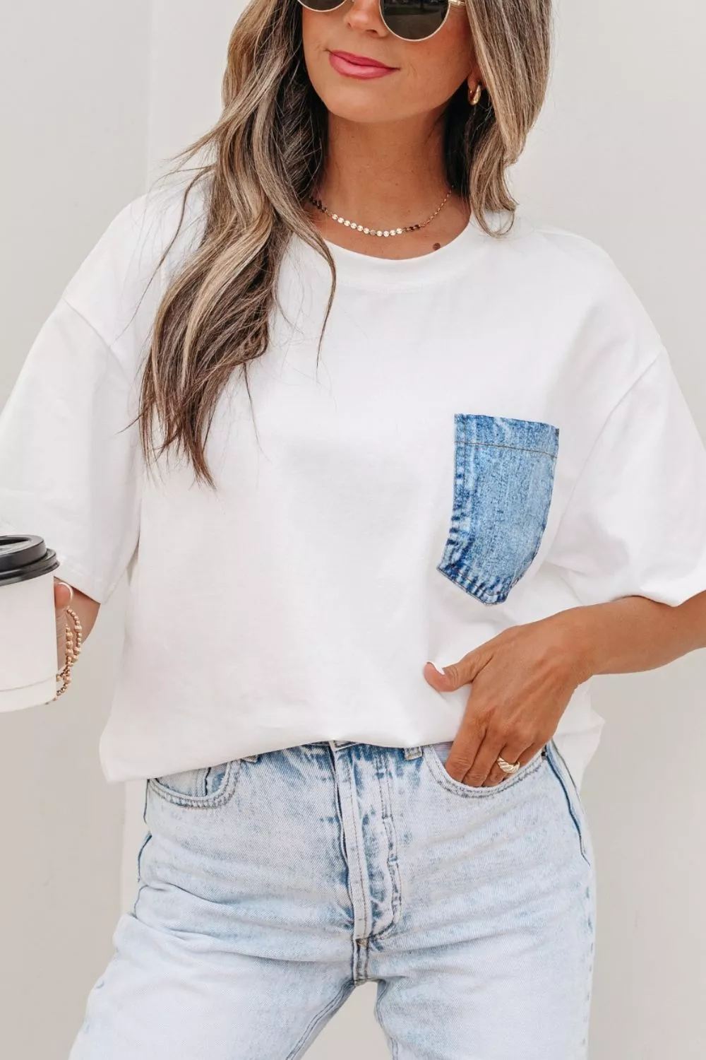 Color Block Chest Pocket Patched Casual Short Sleeve Top, image 2
