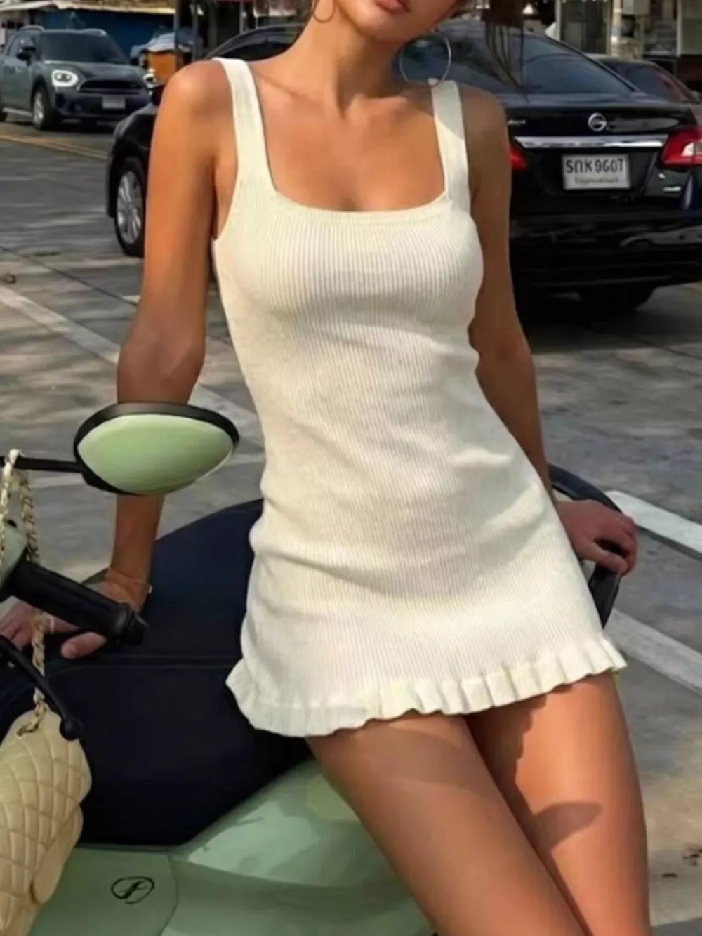 Ribbed Knit Square Neck Sweater Dress, image 2