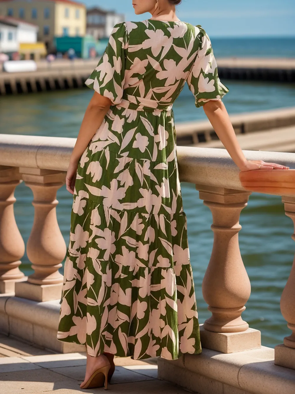 Tied Slit Printed Half Sleeve Midi Dress, image 7