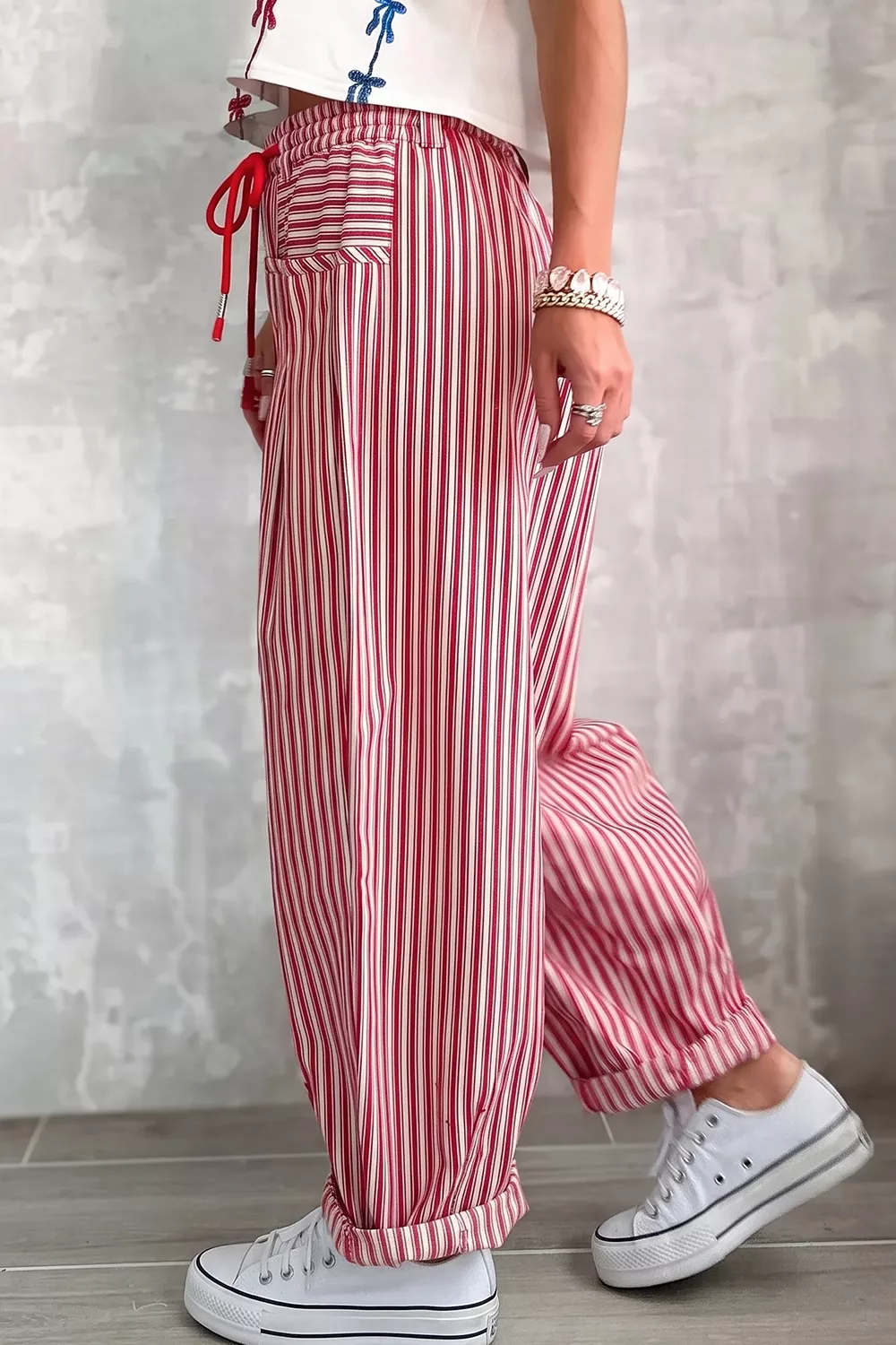 Stripe Drawstring Casual Loose Pants, image 3