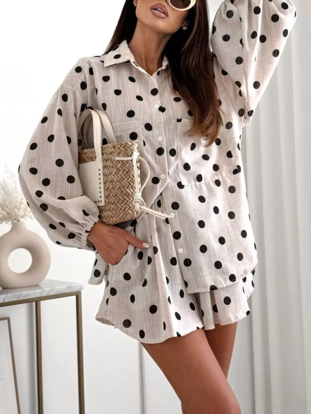 Long Sleeve Shirt and High-Waisted Shorts Set, image 16