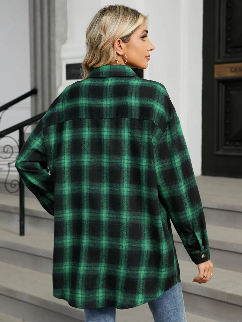Plaid Collared Neck Long Sleeve Shirt, image 13