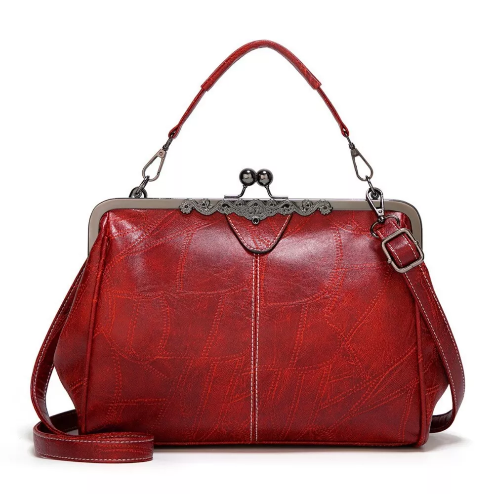 Vintage Kiss Lock Leather Handbag, image 2