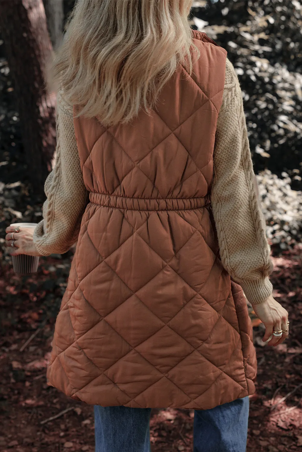 Pocketed Zipper and Button Vest Coat, image 6
