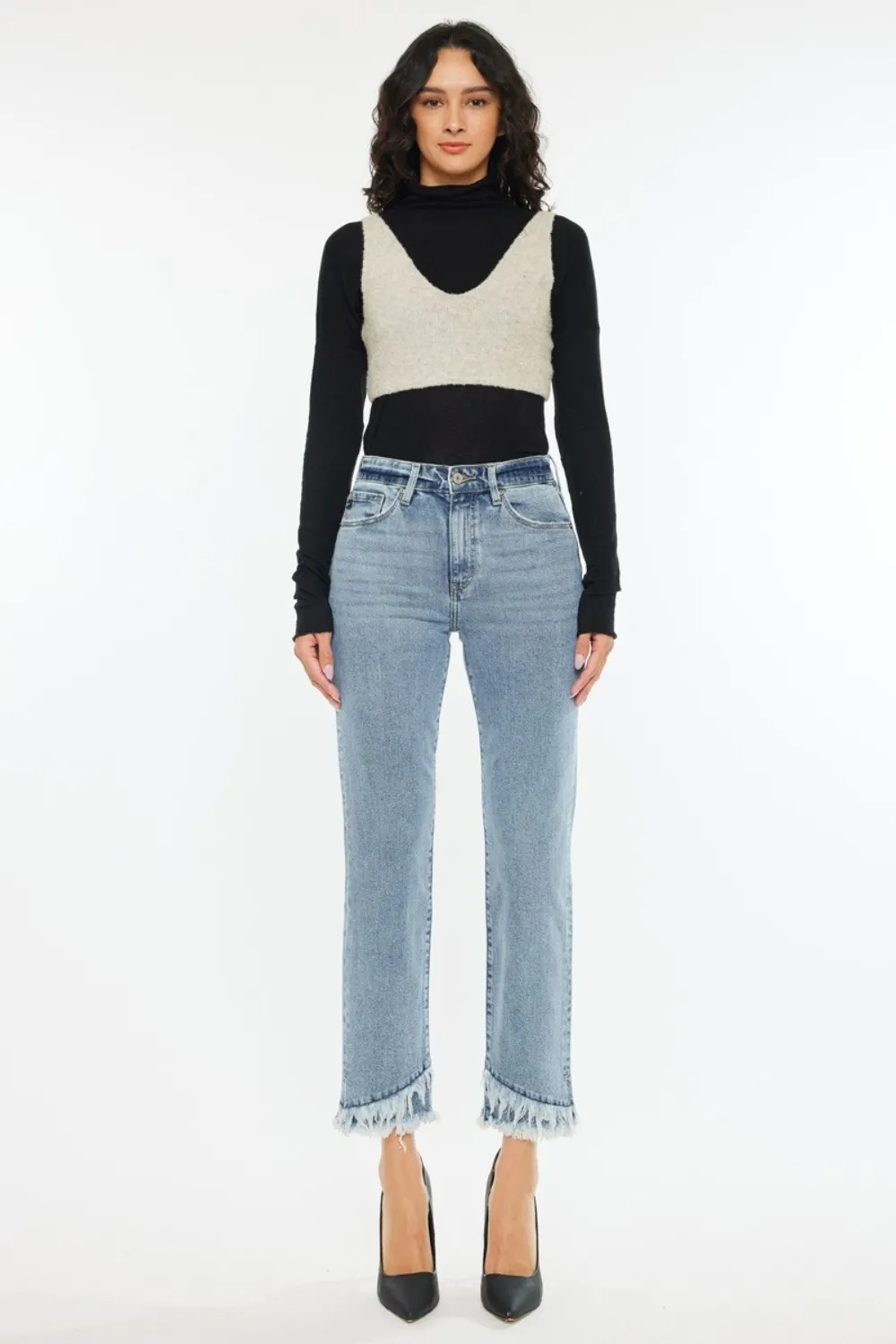 Raw Hem High Rise Straight Jeans, image 3