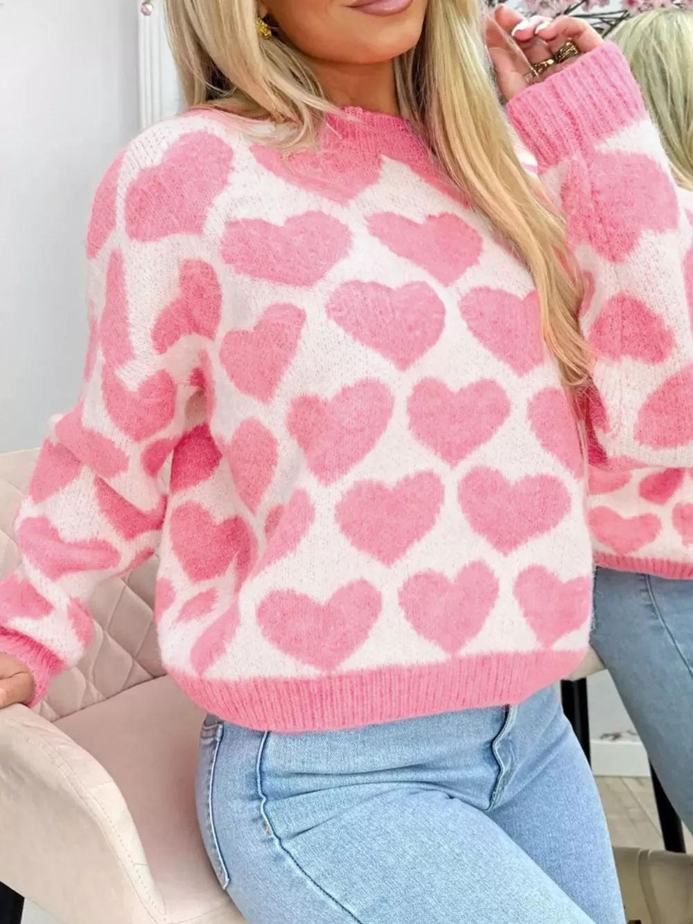 Valentine Heart Round Neck Sweater, image 3
