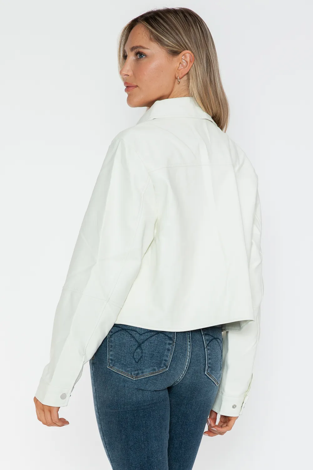 Snap Down Long Sleeve PU Leather Jacket, image 4