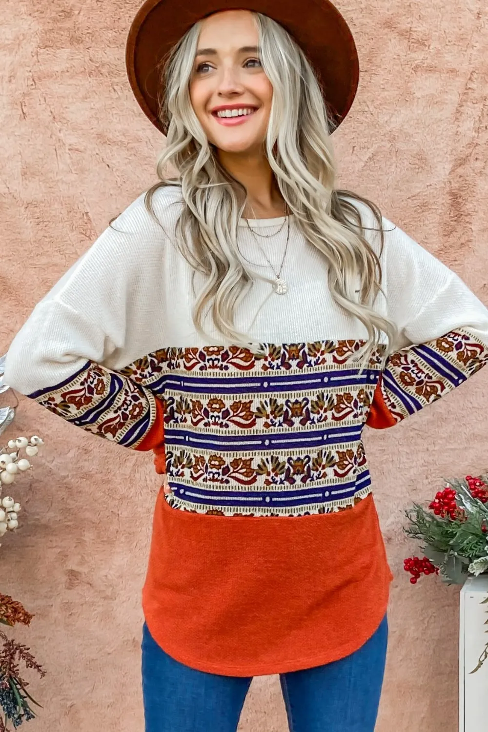 Ethnic Print Color Block Top, image 4
