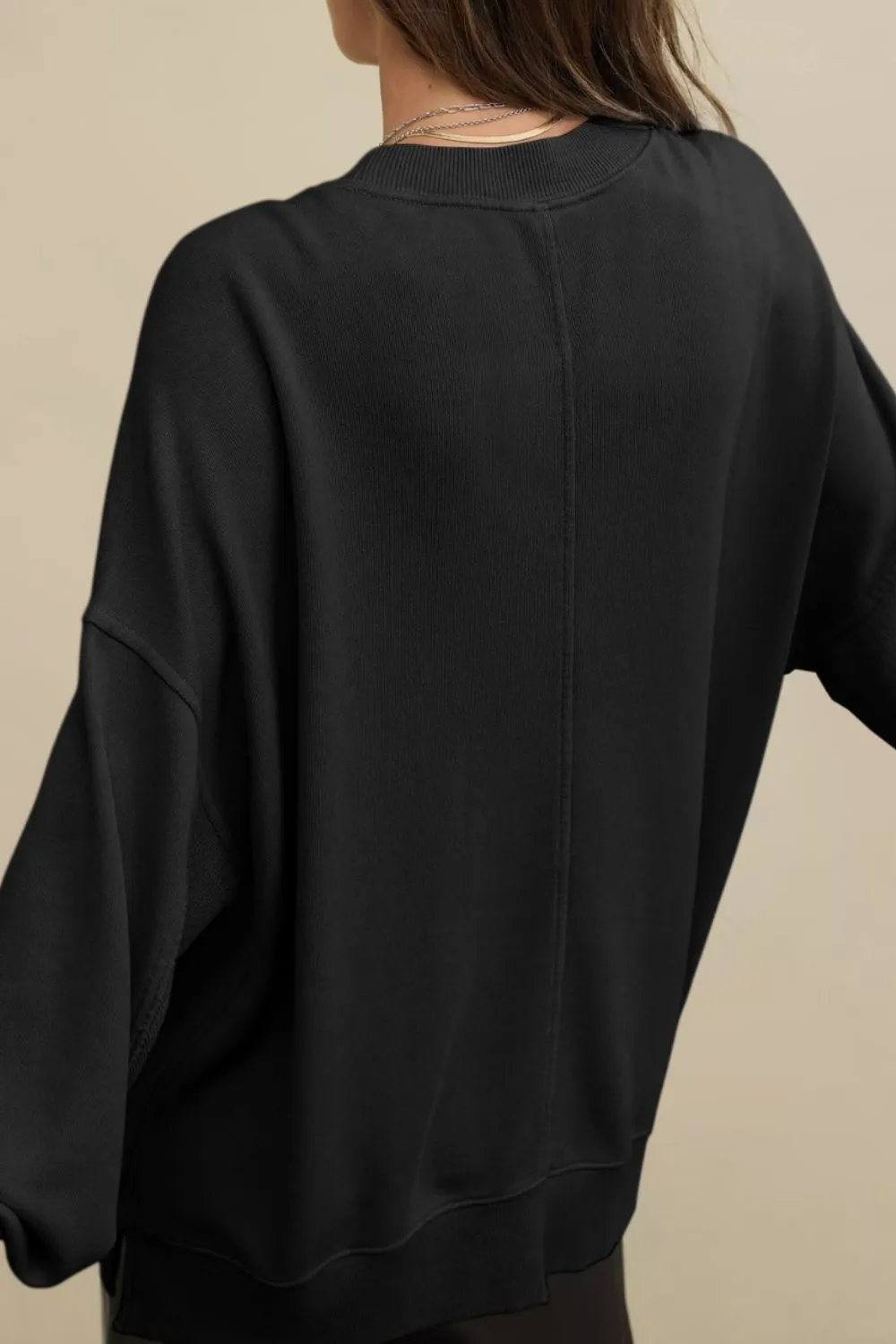 Side Slit Round Neck Long Sleeve Sweatshirt, image 6