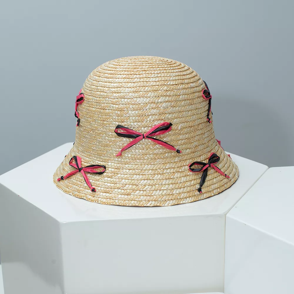 Bowknot Decor Straw Bucket Hat, image 5