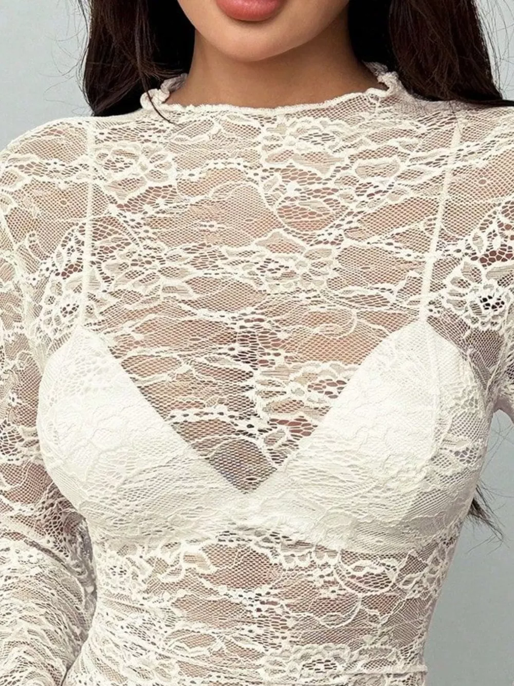 Sheer Lace Long Sleeve Top, image 8