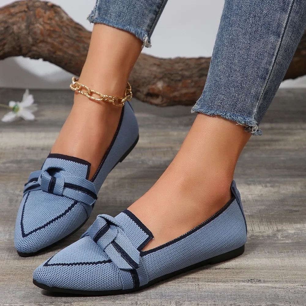 Bow Contrast Trim Point Toe Loafers, image 2