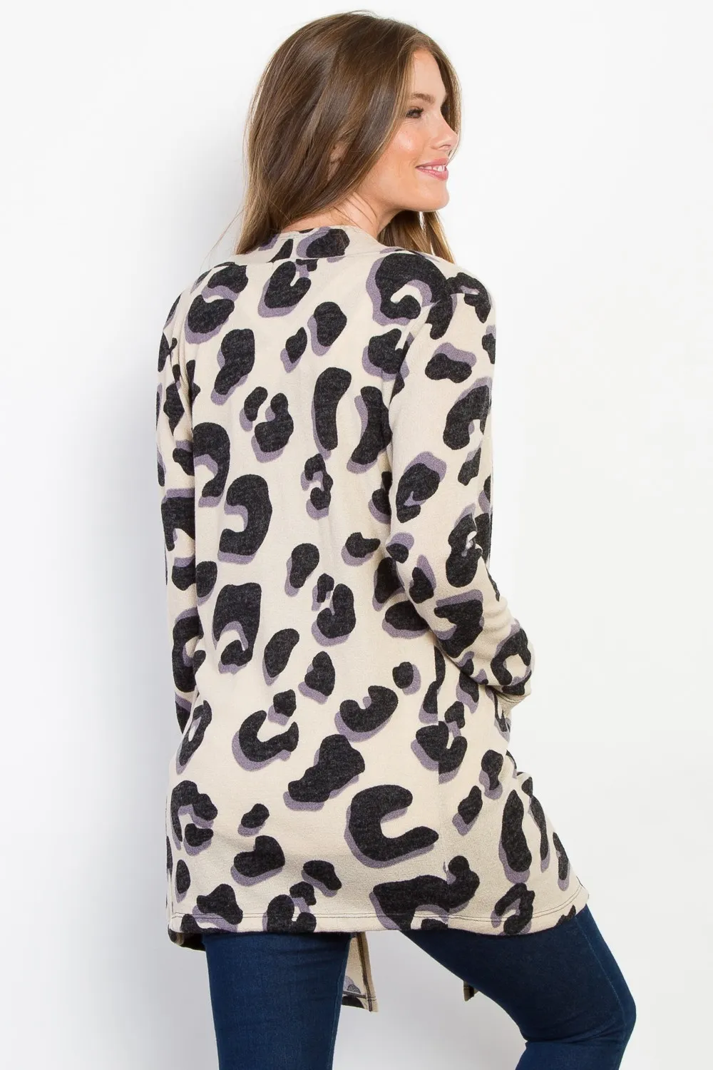 Printed Open Front Knit Cardigan with Pockets, image 2