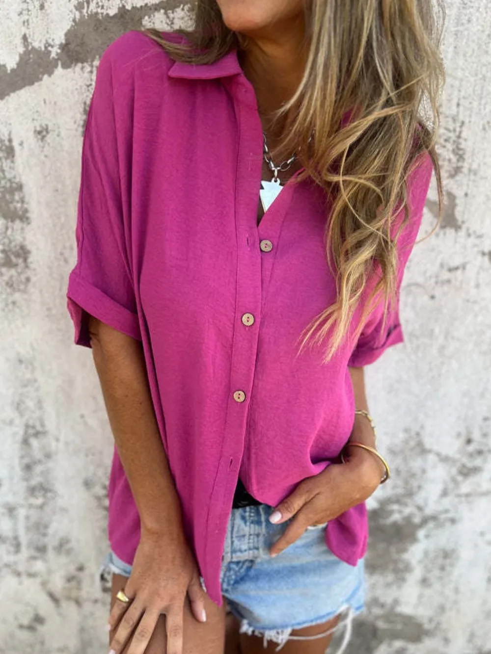 Full Size Collared Neck Half Sleeve Shirt Plus Size, image 7